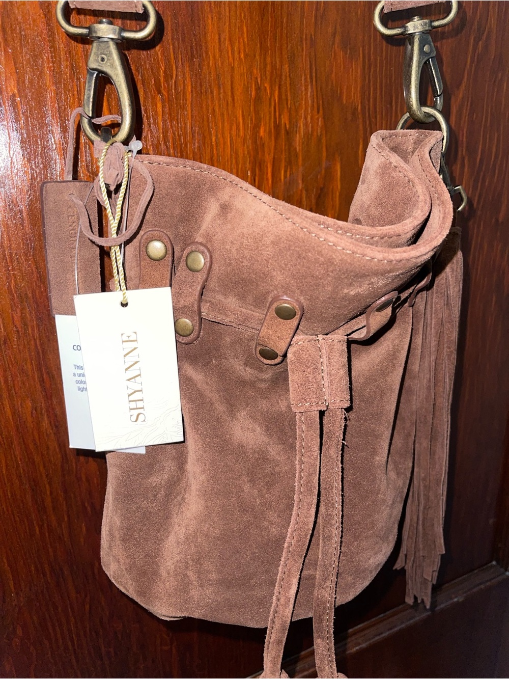 NWT Shyanne Brown Suede Bucket Bag